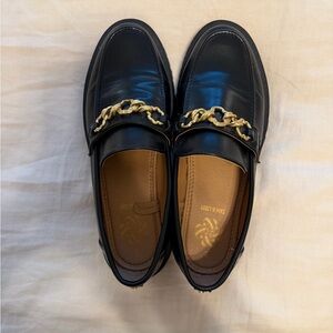 Sam&Libby Platform Black Loafers with Gold Chain Accent